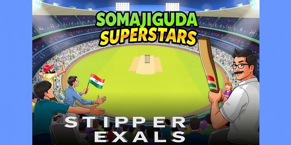 Somajiguda Superstars - Experience Indian Cricket Passion Somajiguda Superstars game cover showing cricket match in a stadium filled with Indian fans waving flags