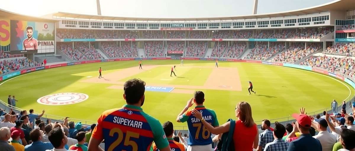 Somajiguda Superstars - T20 League Action Somajiguda Superstars gameplay showing T20 match in a stadium with colorful Indian jerseys and enthusiastic crowd